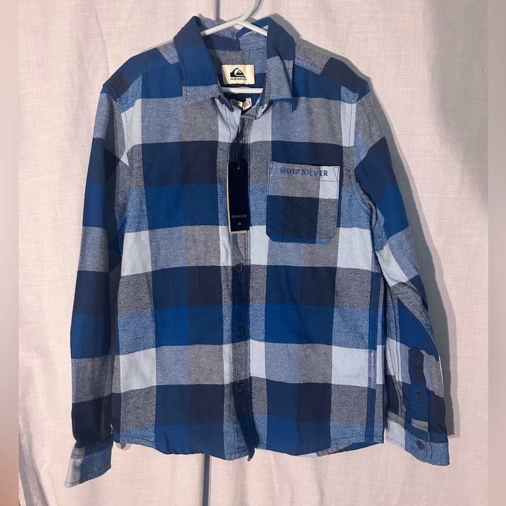 BOYS Quicksilver blue plaid button-down flannel shirt